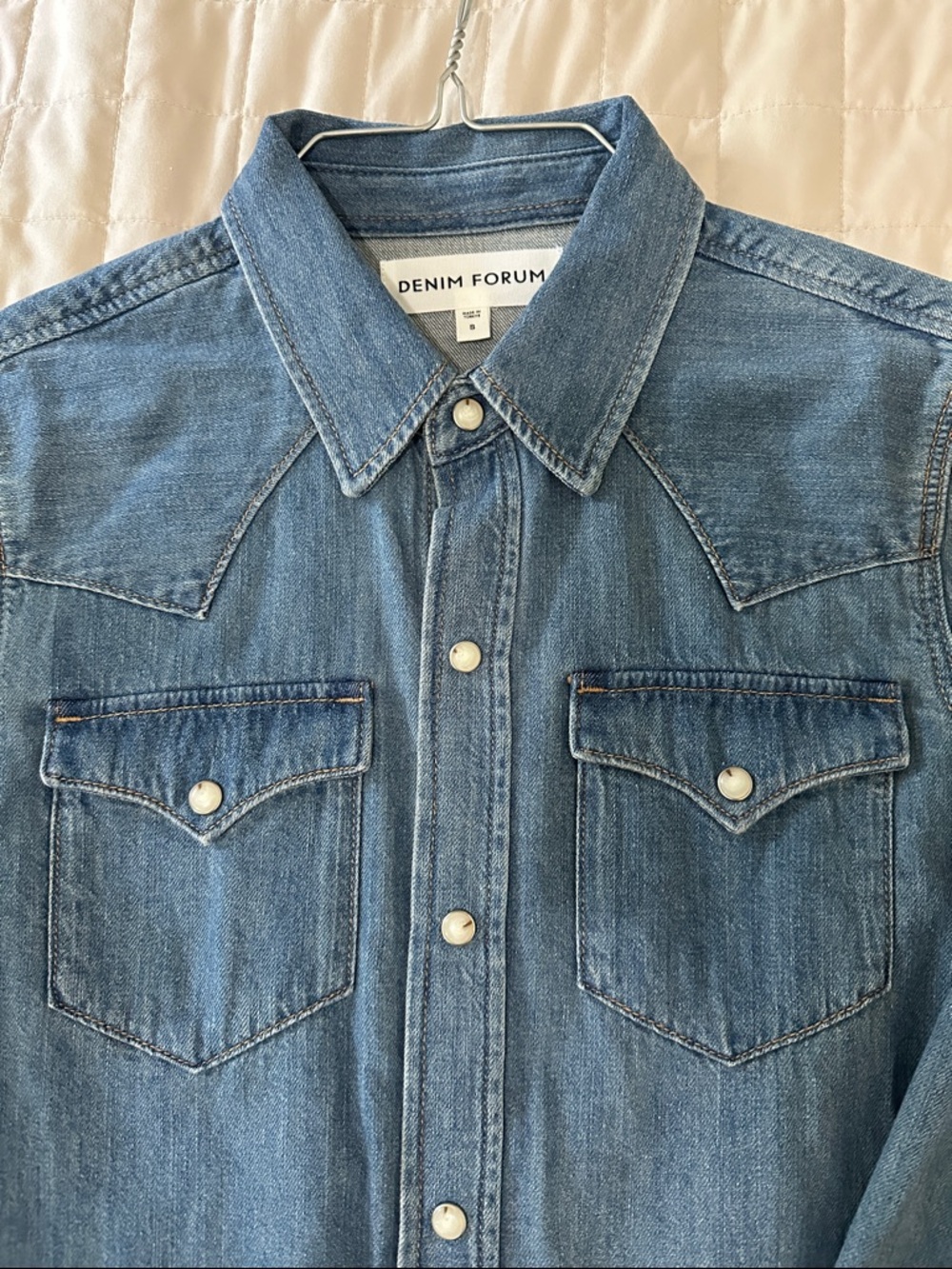 Denim Forum Classic Western Denim Shirt - Medium Blue - Picture 2 of 5